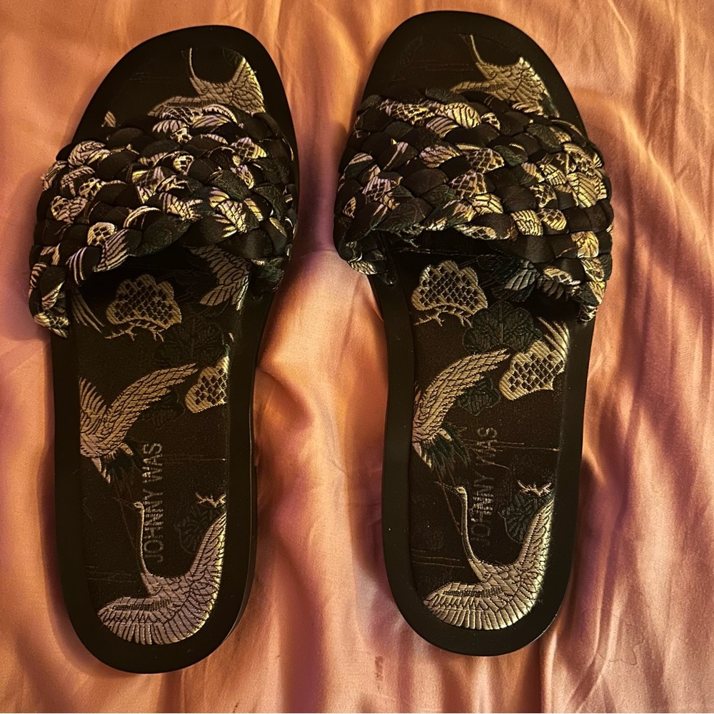 Johnny Was size 10 slides woven crane